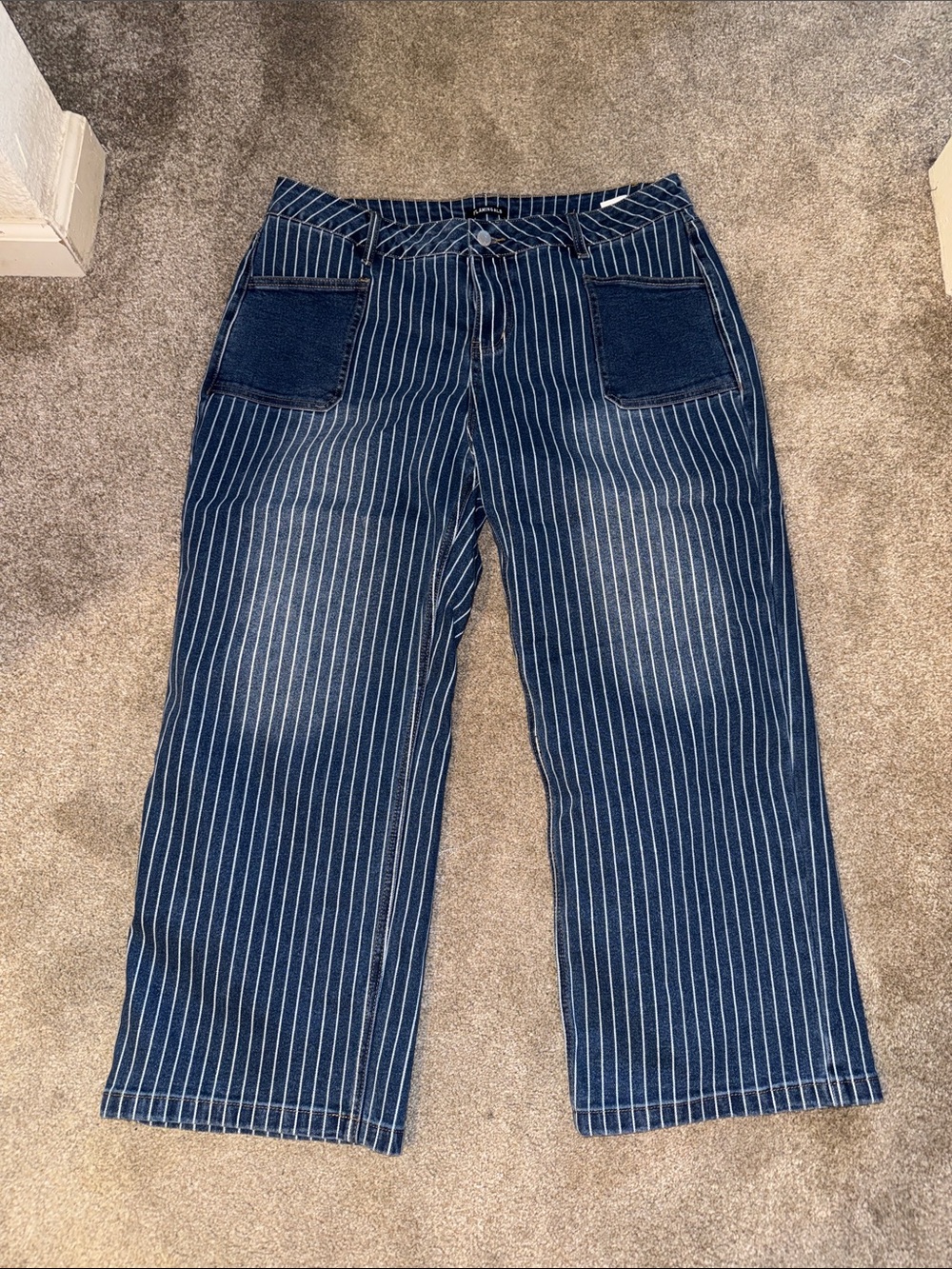 Women’s Navy Pinstripe Wide-Leg Jeans